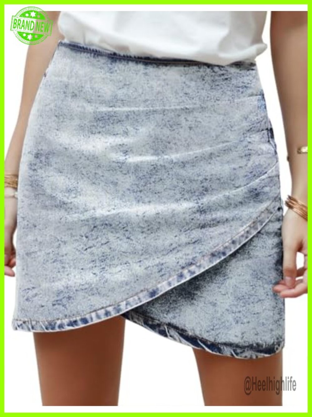 Tulip Hem Shirred Denim Skirt Casual Bodycon Short Jean Skirt